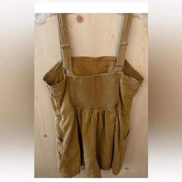 Old Navy M Mustard Jumper Wide Strap Deep Pockets Boho Utility Back Smocking - Picture 14 of 16